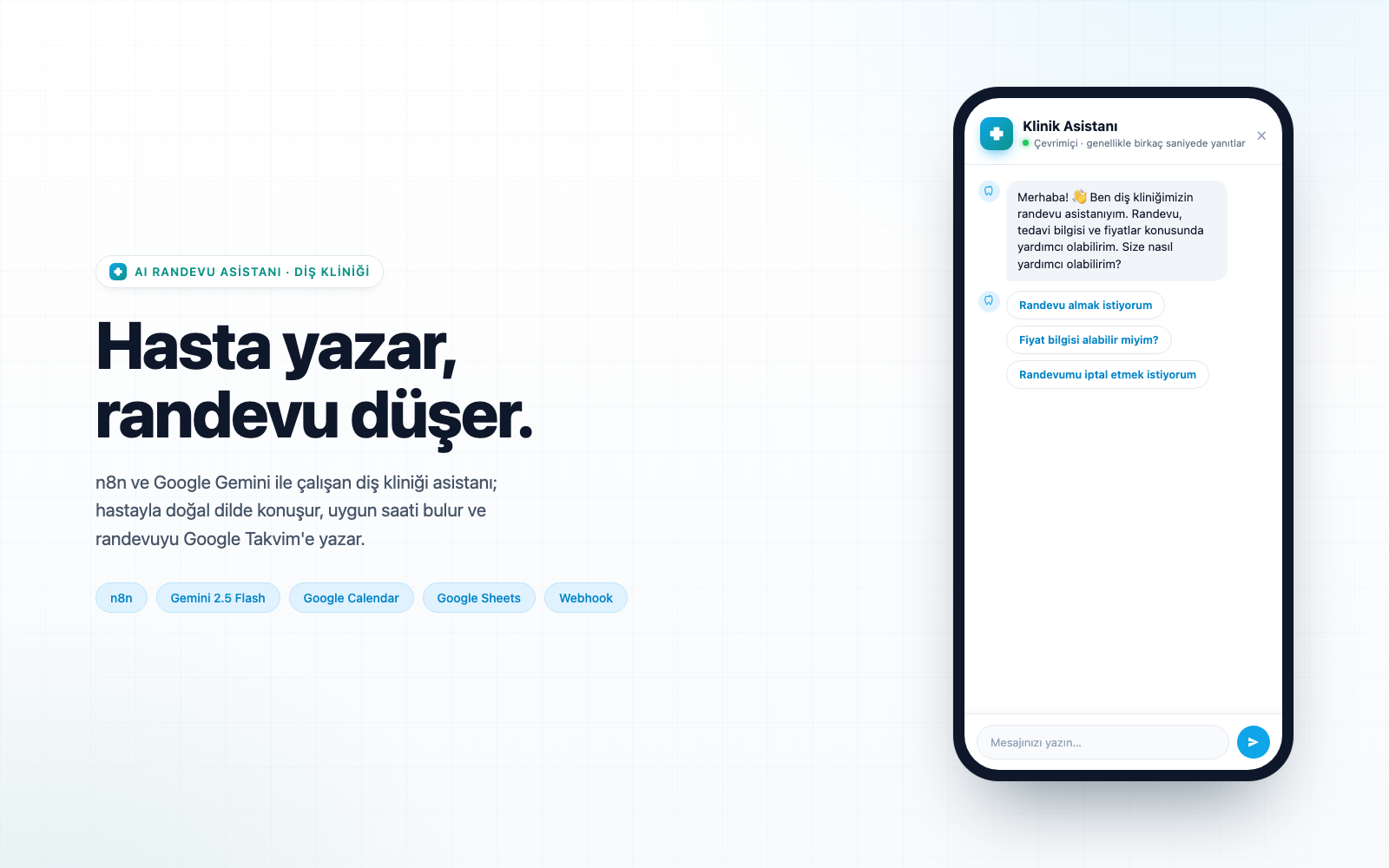 Diş Kliniği AI Randevu Asistanı — conversational appointment booking chatbot